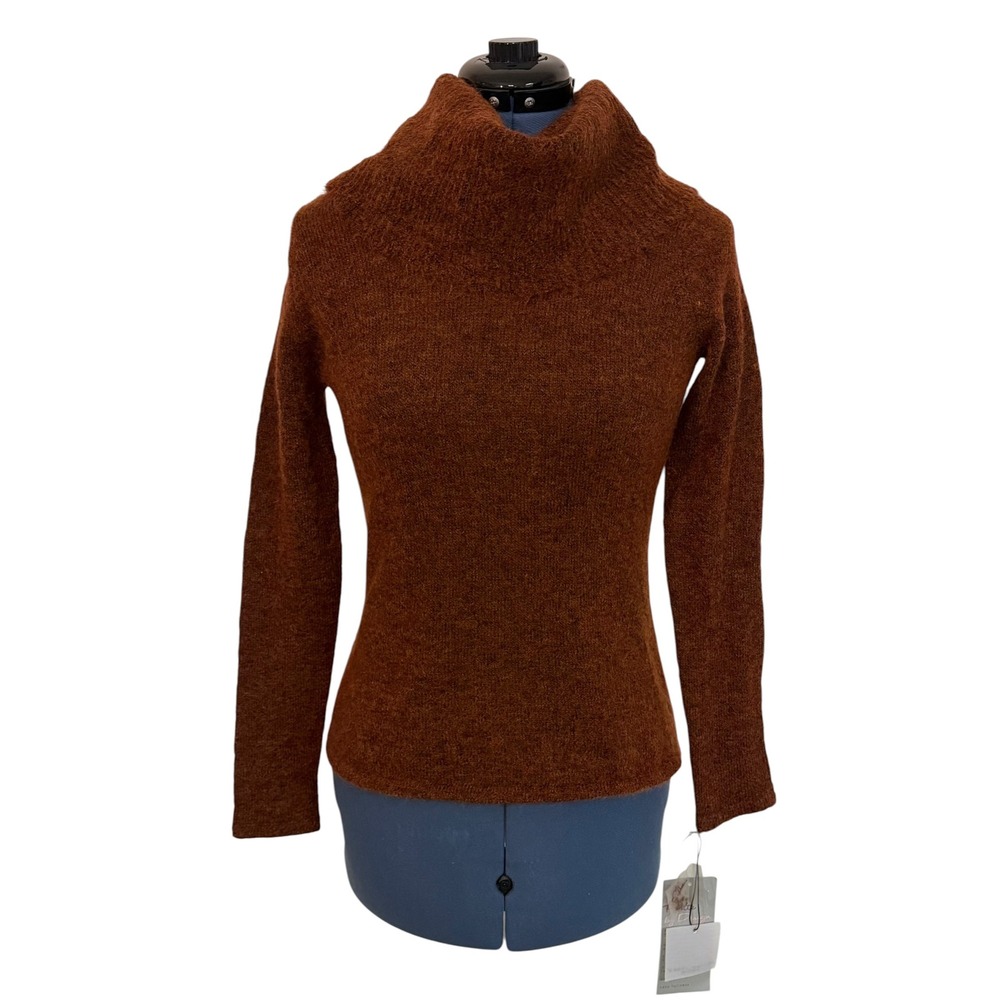 Jillian Jones Petite Rust Brown Kid Mohair Wool Cowl Neck Sweater Fall PS NWT
